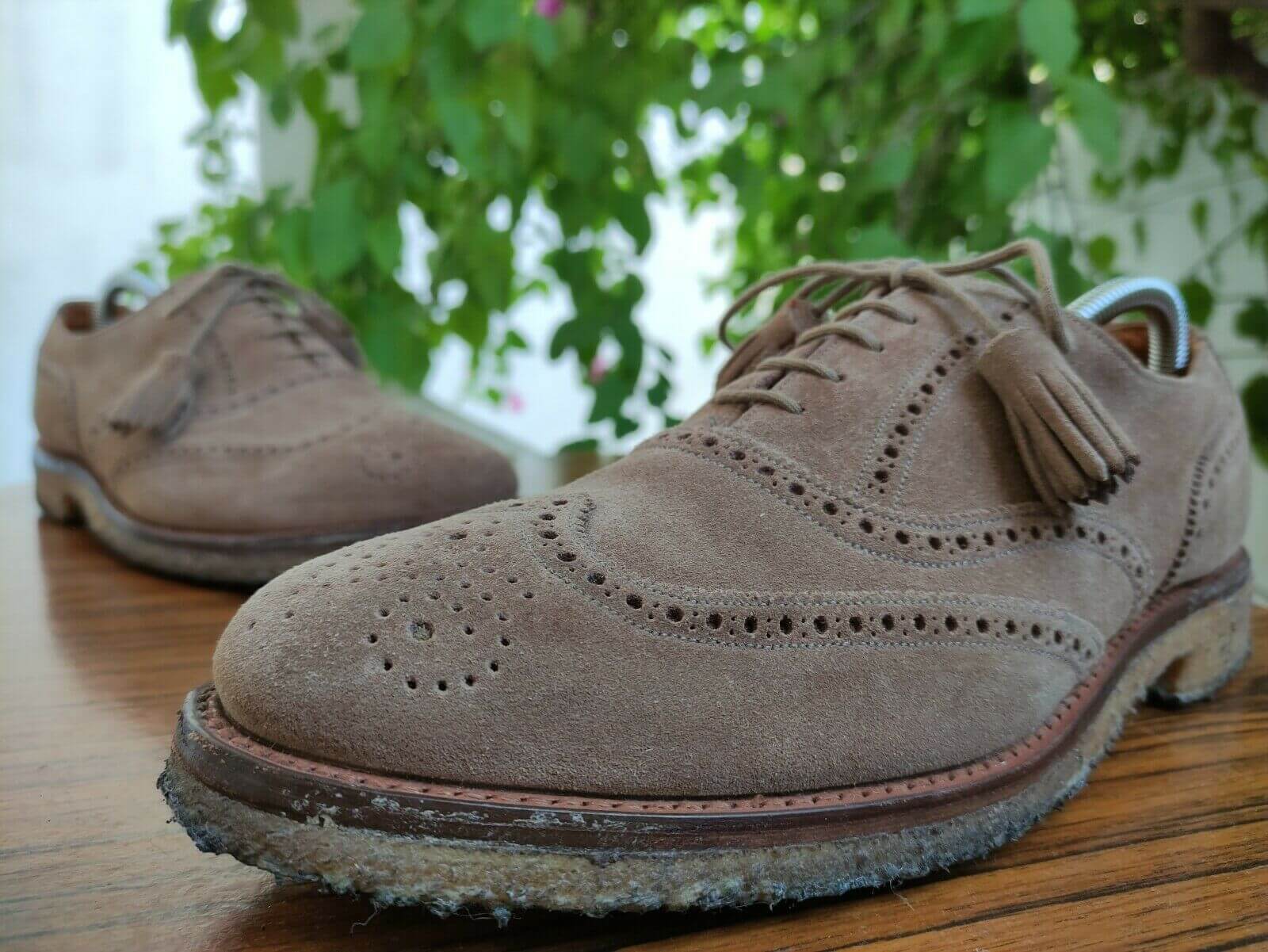 Crockett & Jones X Polo-Ralph Lauren Beige Suede Wingtip Oxford Shoes ...