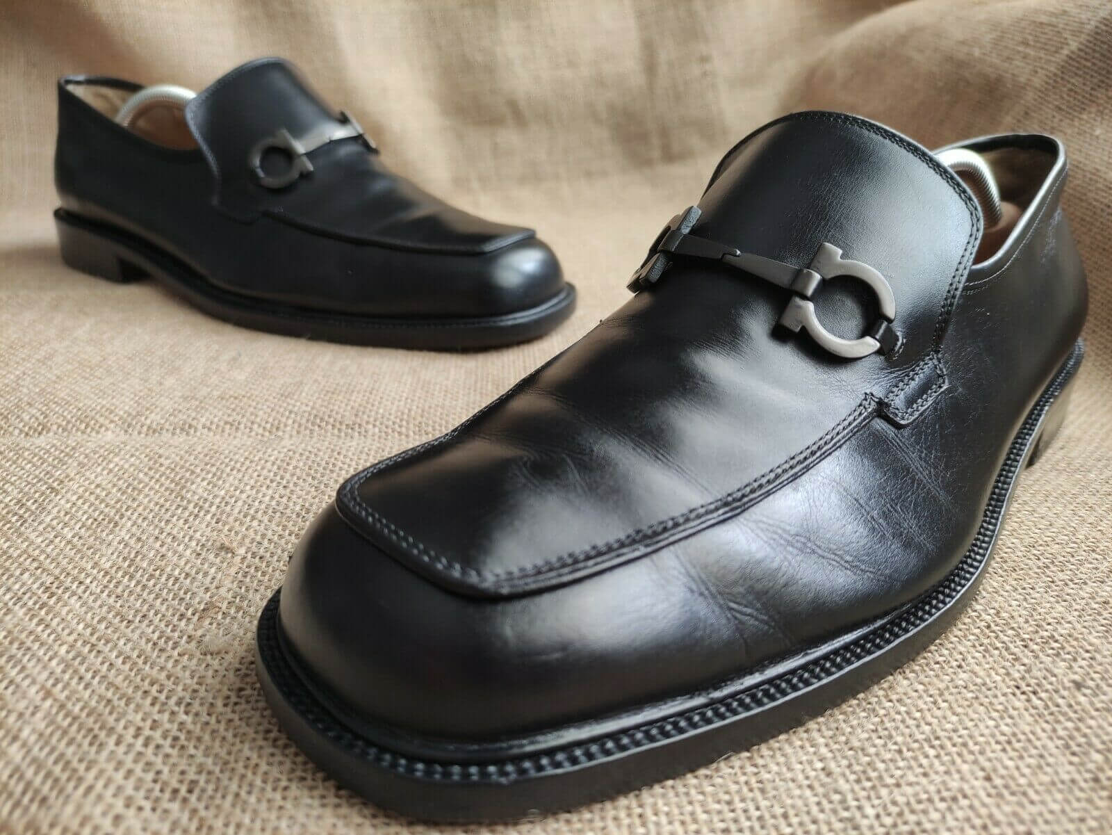SALVATORE FERRAGAMO Men's Black Leather Gancini Loafers US 9.5 EEE ...