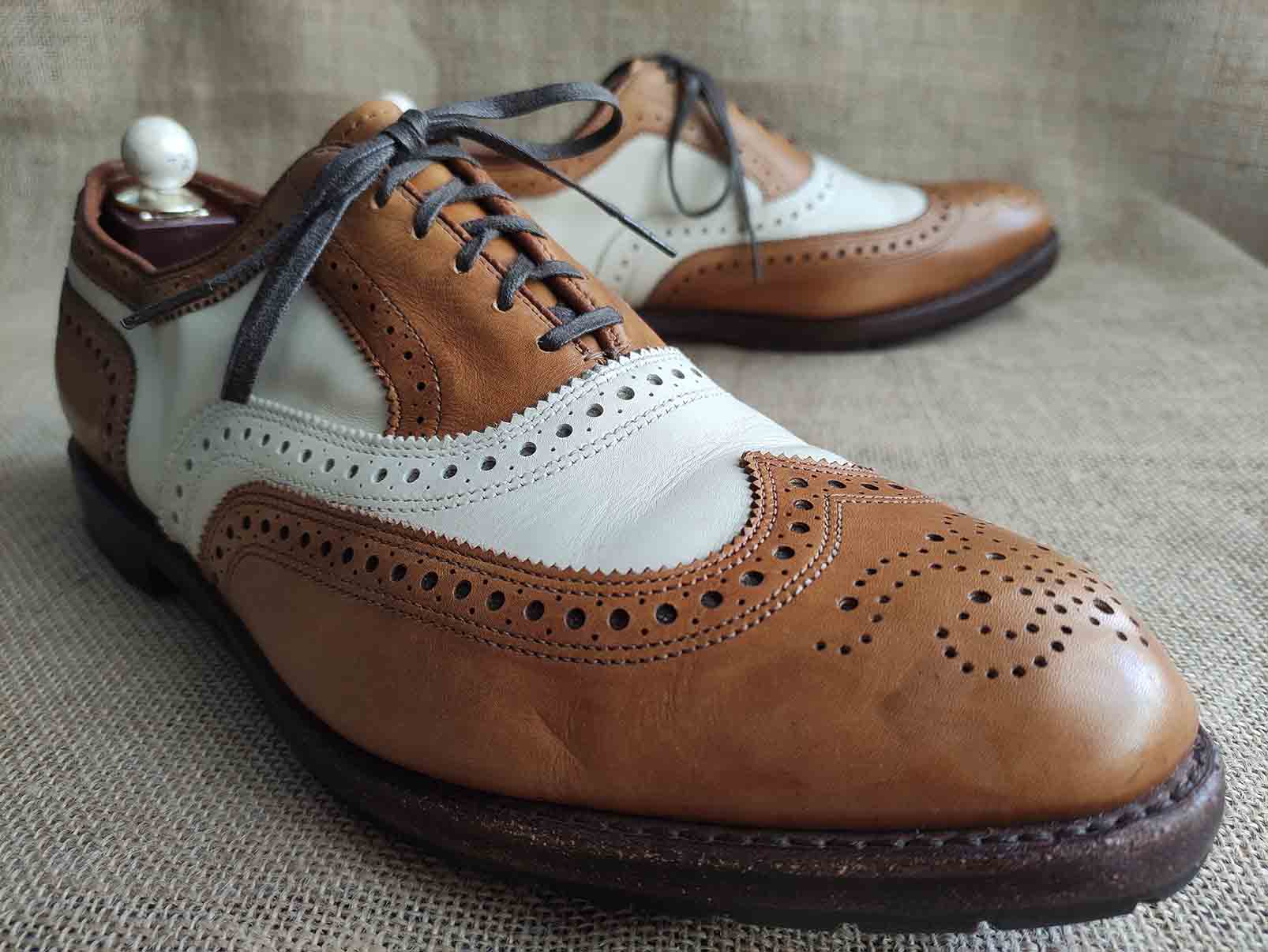 Allen Edmonds Broadstreet Brown & White Leather Wingtip Derby Shoes ...